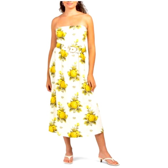 Tahari Pineapple Linen Blend Vintage Straples Midi  Dress - Picture 16 of 16